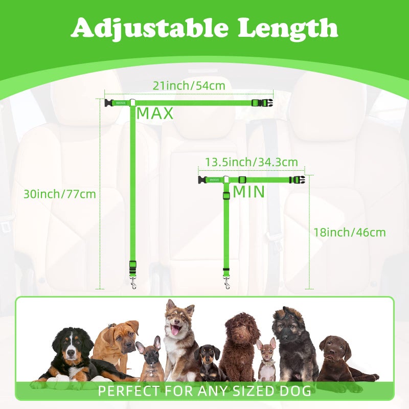 BWOGUE 2 Packs Dog Cat Safety Seat Belt Strap Car Headrest Restraint Adjustable Nylon Fabric Dog Restraints Vehicle Seatbelts Harness Green - Image 4